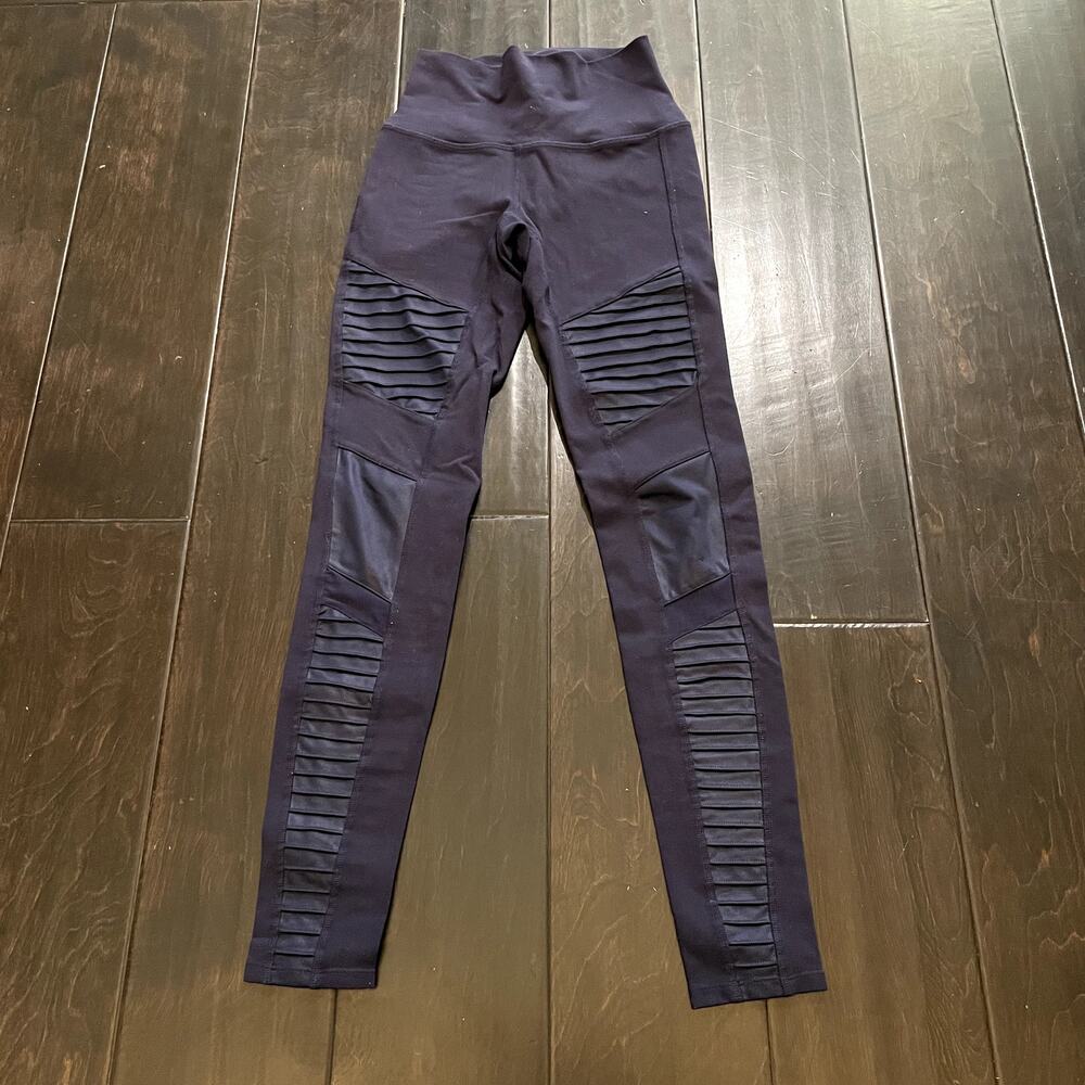 Alo Yoga Urban Moto Leggings High Rise Full Length Navy Blue Women's Size XS